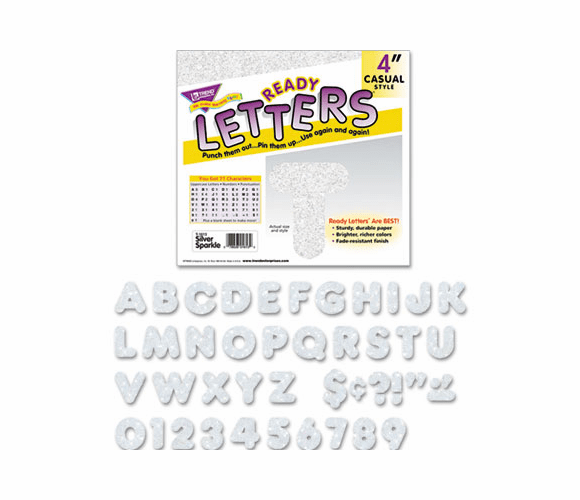 TEPT1613 Ready Letters Sparkles Letter Set, Silver Sparkle, 4"h, 71/Set By TREND ENTERPRISES, INC.