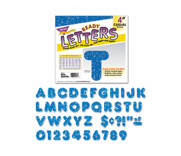 TEPT1617 Ready Letters Sparkles Letter Set, Blue Sparkle, 4"h, 71/Set By TREND ENTERPRISES, INC.
