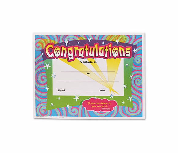 TEPT2954 Congratulations Certificates, 8-1/2 x 11, White Border, 30/Pack By TREND ENTERPRISES, INC.
