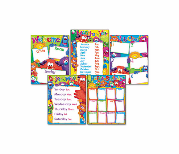 TEPT38964 Learning Chart Combo Pack, Furry Friends Classroom Basics, 17w x 22, 5/Pack By TREND ENTERPRISES, INC.