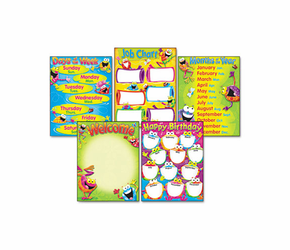TEPT38970 Learning Chart Combo Pack, Frog-tastic! Classroom Basics, 17w x 22, 5/Pack By TREND ENTERPRISES, INC.