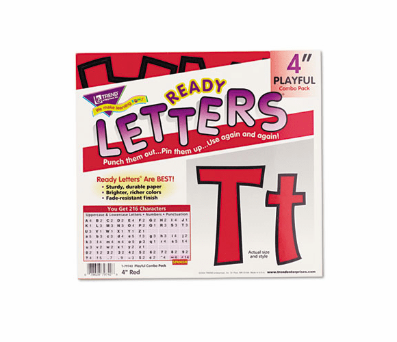 TEPT79742 Ready Letters Playful Combo Set, Red, 4"h, 216/Set By TREND ENTERPRISES, INC.