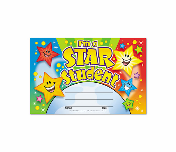 TEPT81019 Recognition Awards, I'm a Star Student, 8 1/2w by 5 1/2h, 30/Pack By TREND ENTERPRISES, INC.