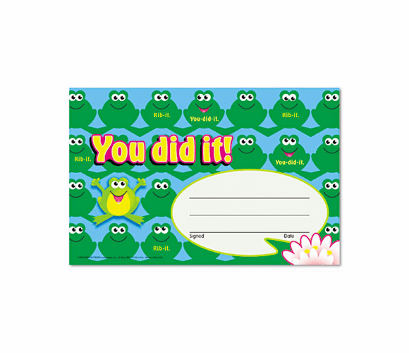 TEPT81034 Recognition Awards, You Did It--Frogs, 8 1/2w by 5 1/2h, 30/Pack By TREND ENTERPRISES, INC.