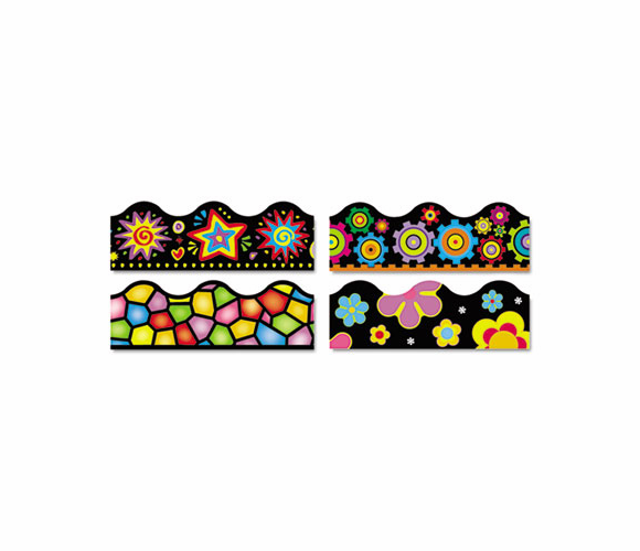 TEPT92919 Terrific Trimmers Border, 2 1/4 x 39",  Bright On Black, Assorted, 48 Panels By TREND ENTERPRISES, INC.