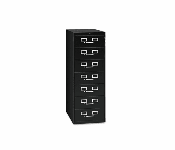 TNNCF758BK 7-Drawer Multimedia Cabinet For 5 x 8 Cards, 19-1/8w x 52h, Black By TENNSCO