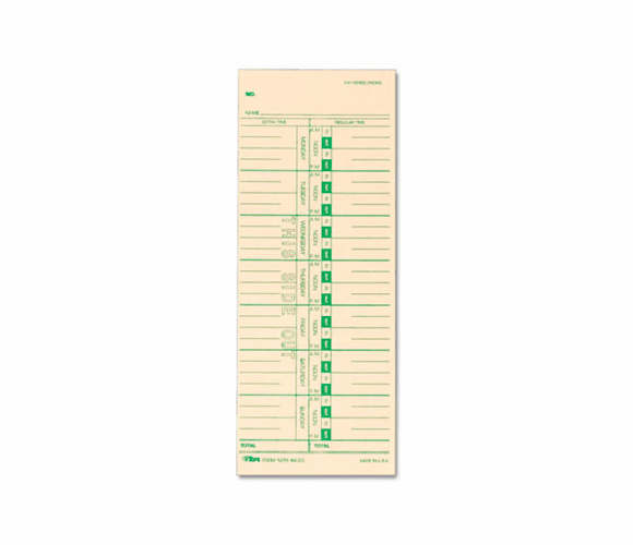 TOP1259 Time Card for Acroprint, IBM, Lathem and Simplex, Weekly, 3-1/2 x 9, 500/Box By TOPS BUSINESS FORMS