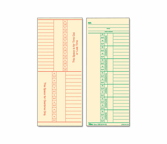 TOP1260 Time Card for Cincinnati, Named Days, Two-Sided, 3-3/8 x 8-1/4, 500/Box By TOPS BUSINESS FORMS