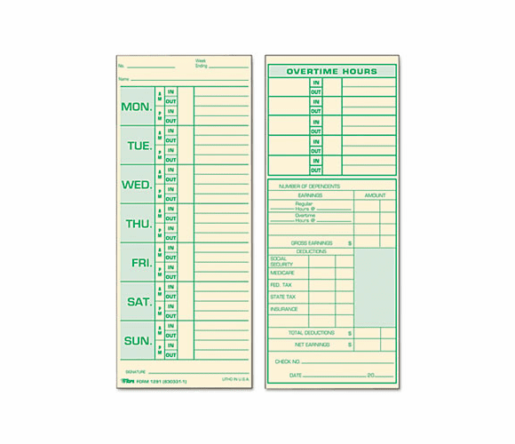 TOP1291 Time Card for Pyramid Model 331-10, Weekly, Two-Sided, 3-1/2 x 8-1/2, 500/Box By TOPS BUSINESS FORMS