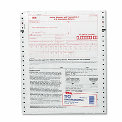 TOP2202 1096 IRS Approved Tax Forms, 8 x 11, 2-Part Carbon, 10 Contin Forms By TOPS BUSINESS FORMS