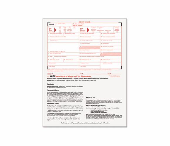 TOP22033 W-3 Tax Form, 8 1/2 x 11, 50 Forms, 4/Box By TOPS BUSINESS FORMS