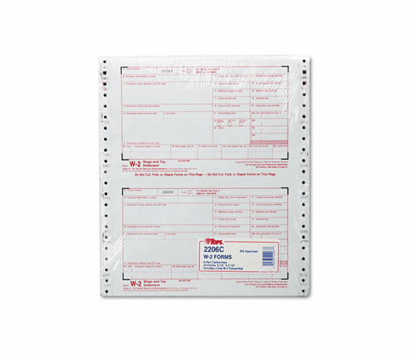 TOP2206C W-2 Tax Form, Six-Part Carbonless, 24 Forms By TOPS BUSINESS FORMS