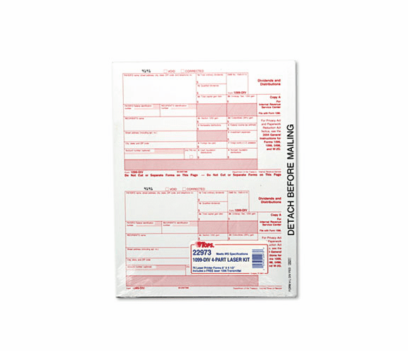 TOP22973 IRS Approved Tax Form, 5 1/2 x 8, Four-Part Carbonless, 75 Forms By TOPS BUSINESS FORMS