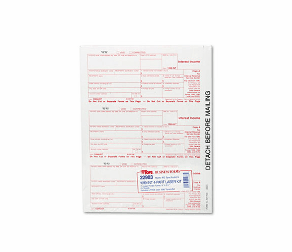 TOP22983 IRS Approved Tax Form, 3-2/3 x 8, Four-Part Carbonless, 75 Forms By TOPS BUSINESS FORMS