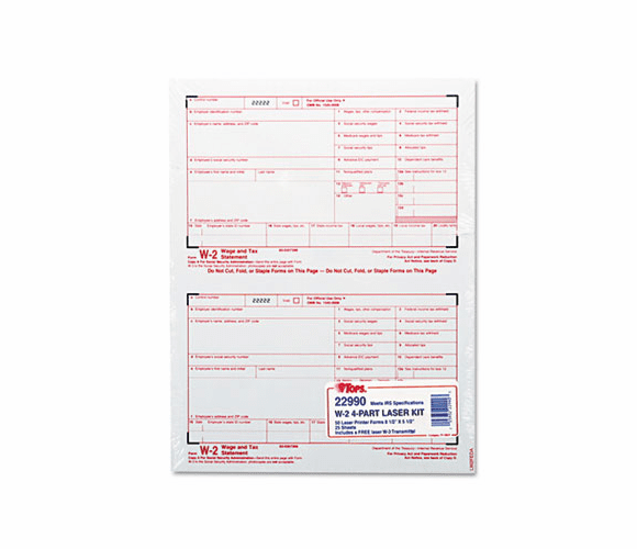 TOP22990 W-2 Tax Form, Four-Part Carbonless, 50 Forms By TOPS BUSINESS FORMS