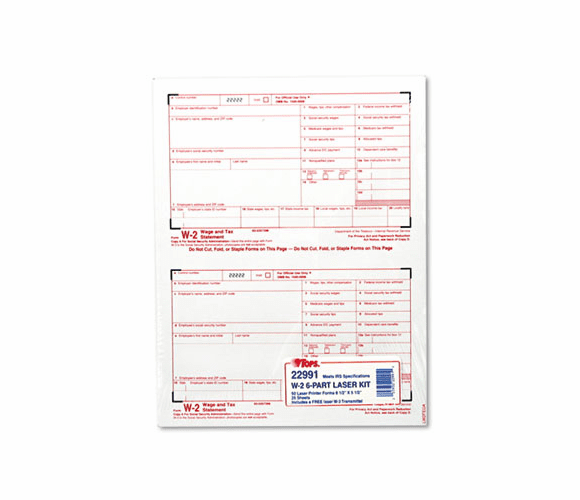 TOP22991 W-2 Tax Form, Six-Part Carbonless, 50 Forms By TOPS BUSINESS FORMS