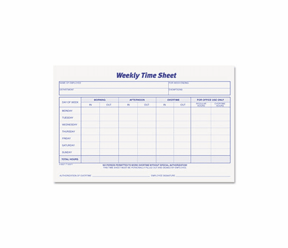 TOP30071 Weekly Time Sheets, 5 1/2 x 8 1/2, 100/Pad, 2/Pack By TOPS BUSINESS FORMS