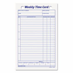 TOP3016 Employee Time Card, Weekly, 4-1/4 x 6-3/4, 100/Pack By TOPS BUSINESS FORMS