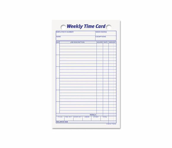 TOP3016 Employee Time Card, Weekly, 4-1/4 x 6-3/4, 100/Pack By TOPS BUSINESS FORMS