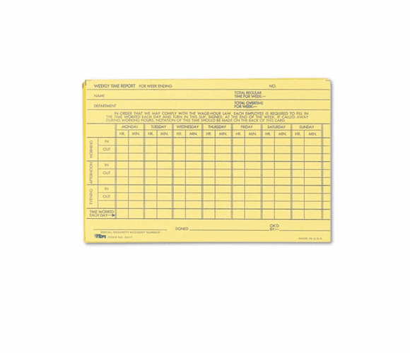TOP3017 Employee Time Report Card, Weekly, 6 x 4, 100/Pack By TOPS BUSINESS FORMS