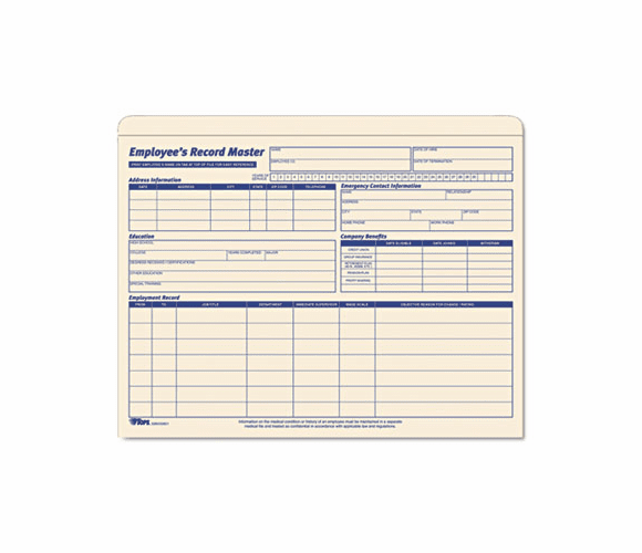 TOP3280 Employee Record Master File Jacket, 9 1/2 x 11 3/4, 10 Point Manila, 20/Pack By TOPS BUSINESS FORMS