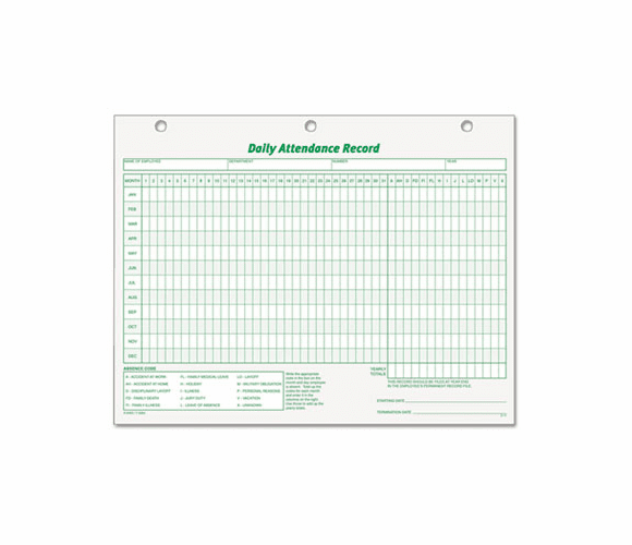 TOP3284 Daily Attendance Card, 8 1/2 x 11, 50 Forms By TOPS BUSINESS FORMS