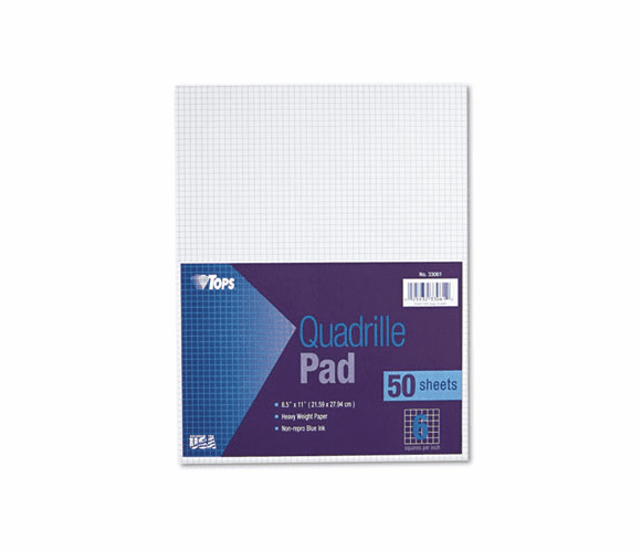 TOP33061 Quadrille Pads, 6 Squares/inch, 8-1/2 x 11, White, 50 Sheets/Pad By TOPS BUSINESS FORMS