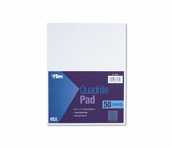 TOP33081 Quadrille Pads, 8 Squares/inch, 8-1/2 x 11, White, 50 Sheets/Pad By TOPS BUSINESS FORMS