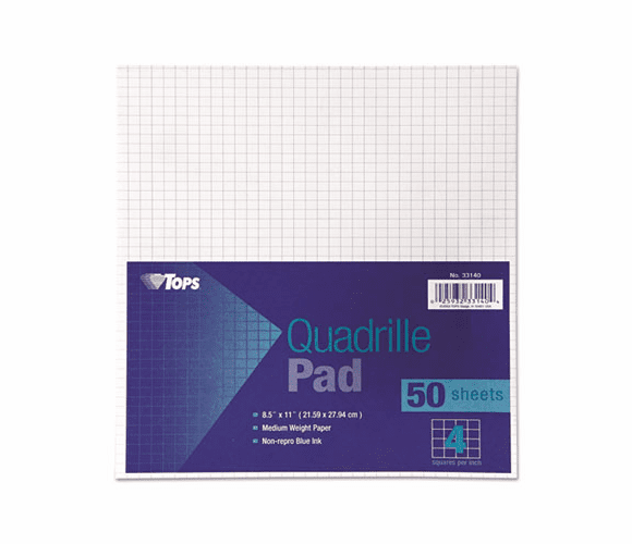 TOP33140 Quadrille Pads, Four Squares Per Inch, 8-1/2 x 11, White, 50 Sheets/Pad By TOPS BUSINESS FORMS