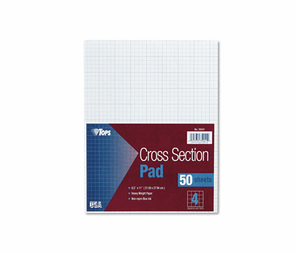 TOP35041 Section Pads, 4 Squares, Quadrille Rule, Letter, White, 50 Sheets/Pad By TOPS BUSINESS FORMS