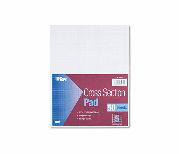 TOP35051 Section Pads, 5 Squares, Quadrille Rule, Letter, White, 50 Sheets/Pad By TOPS BUSINESS FORMS