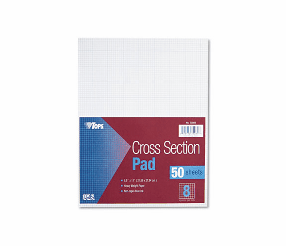 TOP35081 Section Pads, 8 Squares, Quadrille Rule, Letter, White, 50 Sheets/Pad By TOPS BUSINESS FORMS