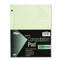 TOP35502 Engineering Computation Pad, Quadrille Rule, Letter, Green, 200 Sheets/Pad By TOPS BUSINESS FORMS