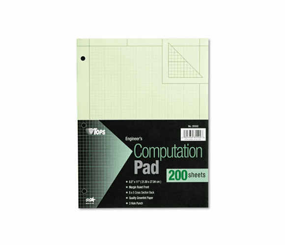 TOP35502 Engineering Computation Pad, Quadrille Rule, Letter, Green, 200 Sheets/Pad By TOPS BUSINESS FORMS