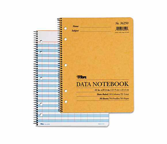 TOP36250 Data Notebook w/Nine Columns, 8-1/2 x 11, White, 50 Sheets/Pad By TOPS BUSINESS FORMS