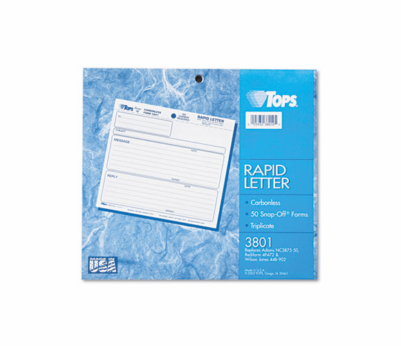 TOP3801 Rapid Letter Message Memos Form, 8 1/2 x 7, Three-Part Carbonless, 50 Forms By TOPS BUSINESS FORMS
