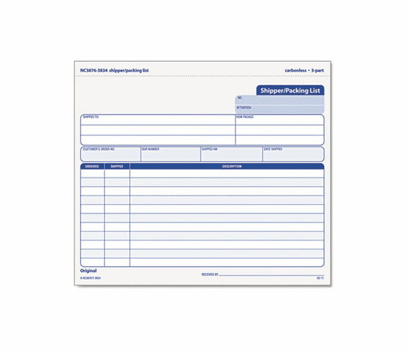 TOP3834 Snap-Off Shipper/Packing List, 8 1/2 x 7, Three-Part Carbonless, 50 Forms By TOPS BUSINESS FORMS