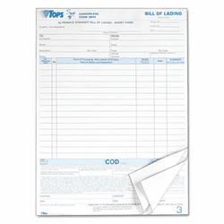 TOP3846 Bill of Lading,16-Line, 8-1/2 x 11, Three-Part Carbonless, 50 Forms By TOPS BUSINESS FORMS