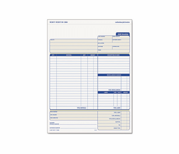 TOP3866 Snap-Off Job Invoice Form, 8 1/2 x 11 5/8, Three-Part Carbonless, 50 Forms By TOPS BUSINESS FORMS