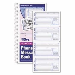 TOP4003 Spiralbound Message Book, 2 3/4 x 5, Two-Part Carbonless, 400/Book By TOPS BUSINESS FORMS