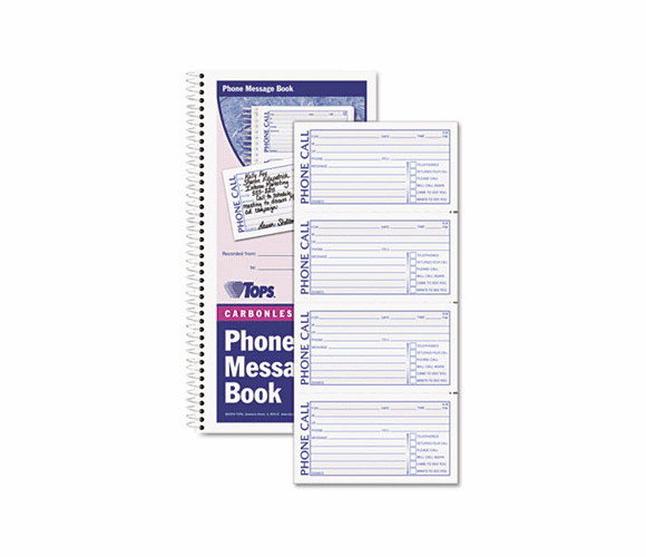 TOP4003 Spiralbound Message Book, 2 3/4 x 5, Two-Part Carbonless, 400/Book By TOPS BUSINESS FORMS