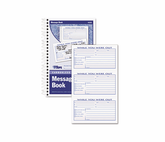 TOP4006 Spiralbound Message Book, 2 5/6 x 5, Carbonless Duplicate, 300 Sets/Book By TOPS BUSINESS FORMS
