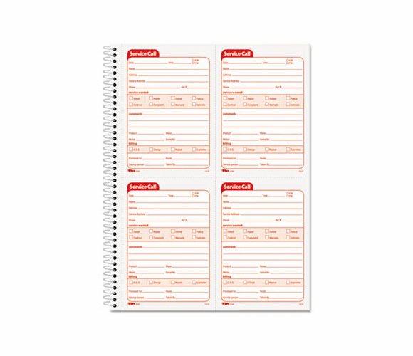 TOP4100 Service Call Book, 4 x 5 1/2, Two-Part Carbonless, 200 Sets/Book By TOPS BUSINESS FORMS