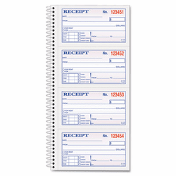 TOP4161 Money/Rent Receipt Spiral Book, 2-3/4 x 4 3/4, 2-Part Carbonless, 200 Sets/Book By TOPS BUSINESS FORMS