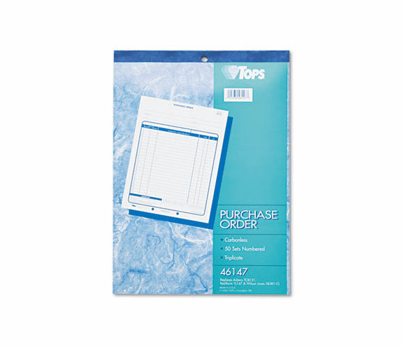 TOP46147 Purchase Order Book, 8-3/8 x 10 3/16, Three-Part Carbonless, 50 Sets/Book By TOPS BUSINESS FORMS