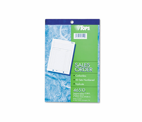 TOP46510 Sales Order Book, 5-9/16 x 7-15/16, Three-Part Carbonless, 50 Sets/Book By TOPS BUSINESS FORMS