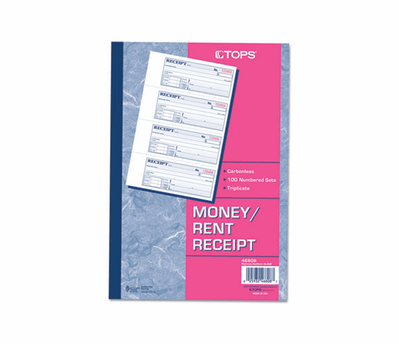 TOP46808 Money/Rent Receipt Books, 2-3/4 x 7 1/8, Three-Part Carbonless, 100 Sets/Book By TOPS BUSINESS FORMS