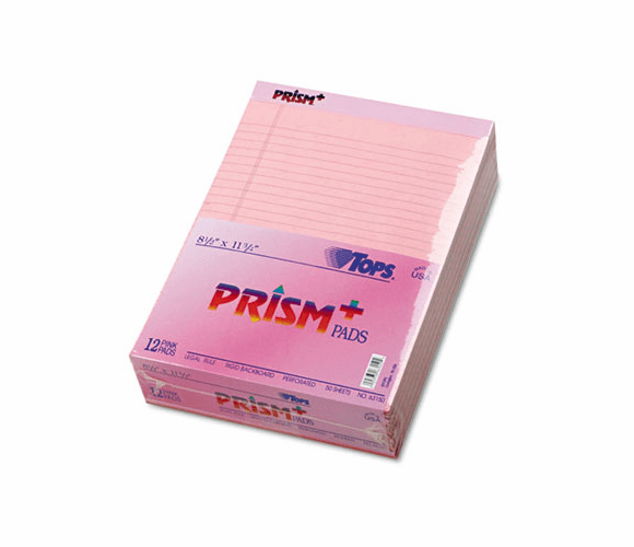 TOP63150 Prism Plus Colored Writing Pads, Legal Rule, Ltr, Pink, 50-Sheet Pads, 12/Pack By TOPS BUSINESS FORMS