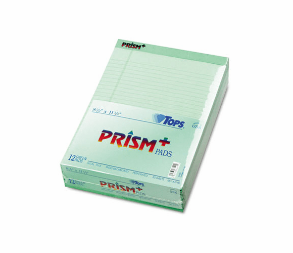 TOP63190 Prism Plus Colored Writing Pads, Legal Rule, Ltr, GN, 50-Sheet Pads, 12/Pack By TOPS BUSINESS FORMS