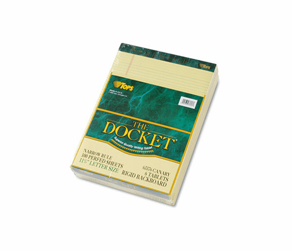 TOP63376 Double Docket Ruled Pads, Narrow Rule, Ltr, Canary, 6 100-Sheet Pads/Pack By TOPS BUSINESS FORMS